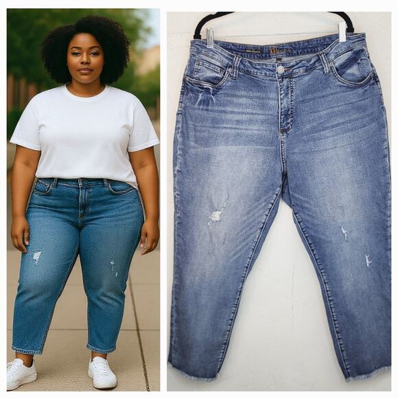 Kut from the Kloth Abigail Crop Straight Leg Raw Hem Denim jeans Size 18W - Picture 1 of 11